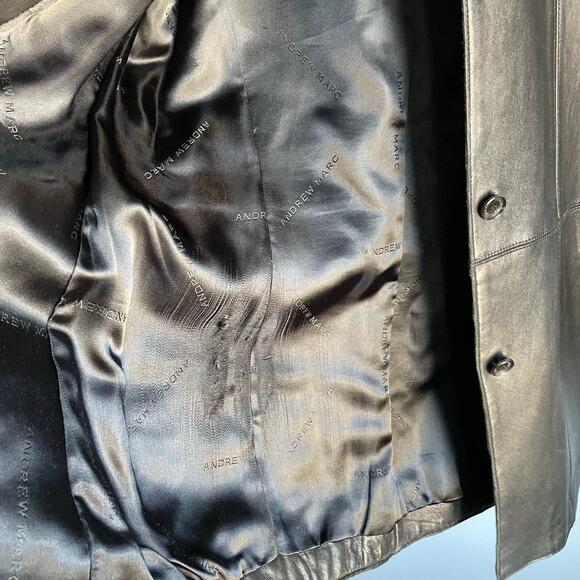 Andrew Marc 100% Leather 90s Y2K Black Collared Jacket Friends Buffy size XS - Picture 4 of 8